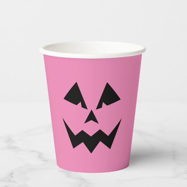 Angry Pink Jack O'Lantern Paper Cups (Front)
