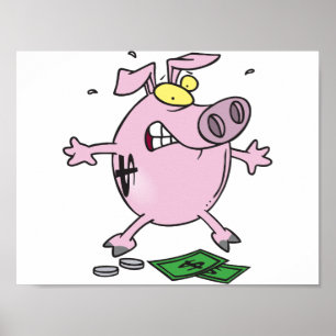 Angry Pink Piggy Bank Funny Stressed Pig Poster