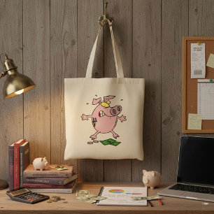 Angry Pink Piggy Bank Funny Stressed Pig Tote Bag