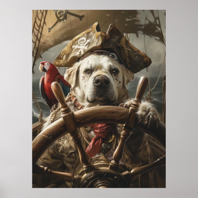 Angry Pirate Dog Steering Ship Poster (Front)
