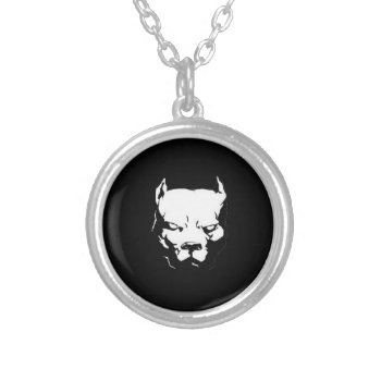 Angry Pitbull Dog Silver Plated Necklace by customvendetta at Zazzle