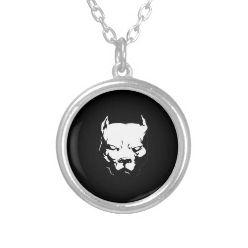 Angry Pitbull Dog Silver Plated Necklace