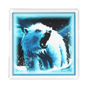 "Angry Polar Bear" Cute Painting. Buy Now Acrylic Tray