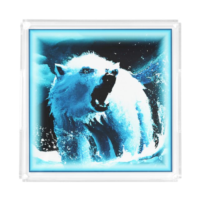"Angry Polar Bear" Cute Painting. Buy Now Acrylic Tray (Front)