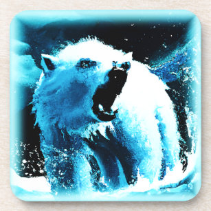 "Angry Polar Bear" Cute Painting. Buy Now Beverage Coaster