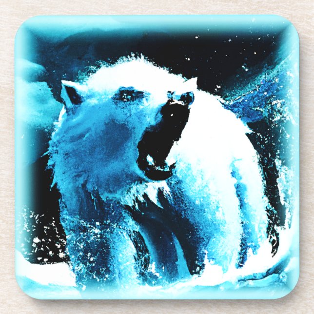 "Angry Polar Bear" Cute Painting. Buy Now Beverage Coaster (Front)