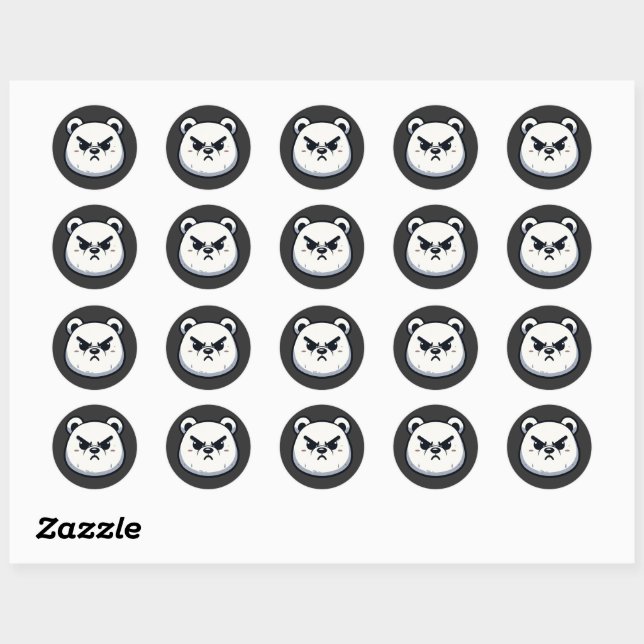 Angry Polar Bear Design Classic Round Sticker (Sheet)