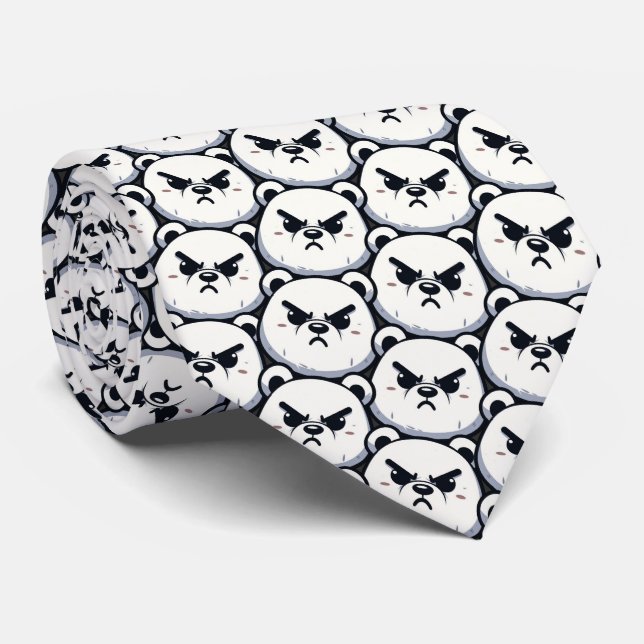 Angry Polar Bear Design Neck Tie (Rolled)