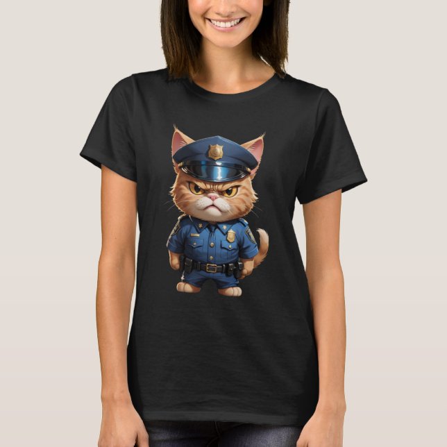 Angry police cat cute funny angry cat t shirt (Front)