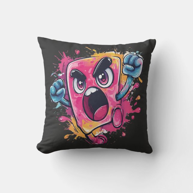 Angry Popsicle Screaming Graphic Hoodie Throw Pillow (Front)