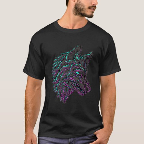 Angry Psychedelic Wolf Head Colorful Art Animal Lo T_Shirt