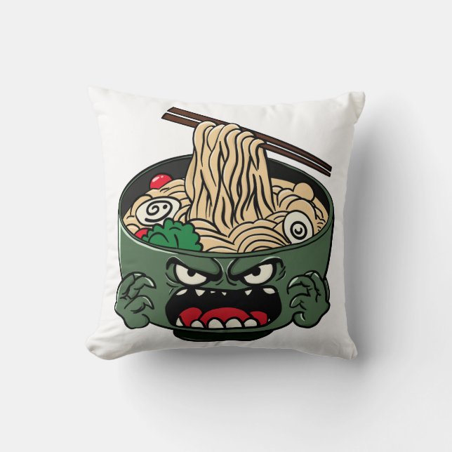 Angry ramen throw pillow (Front)