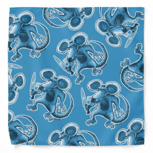 angry rat with knife blue tiled bandana