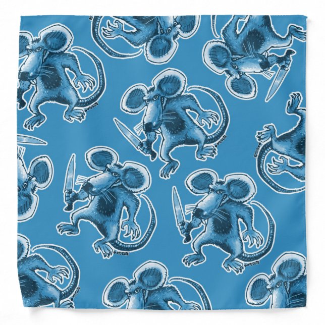 angry rat with knife blue tiled bandana (Front)