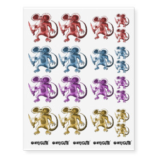 angry rat with knife cartoon style funny temporary tattoos