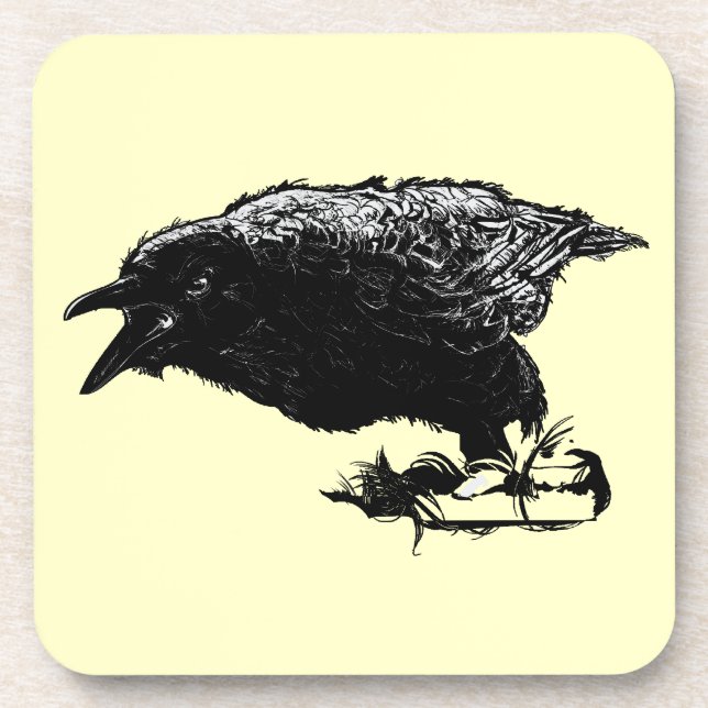 Angry Raven in Black Pick Your Background Drink Coaster (Front)