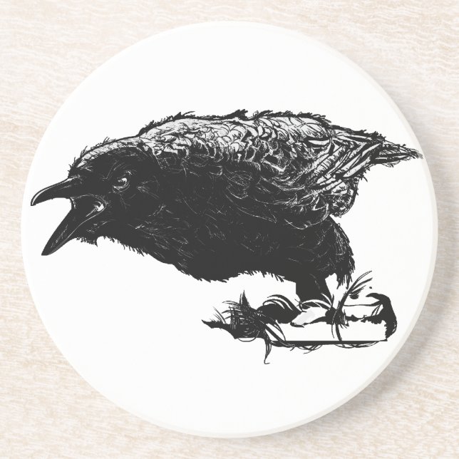 Angry Raven in Black Pick Your Background Sandstone Coaster (Front)