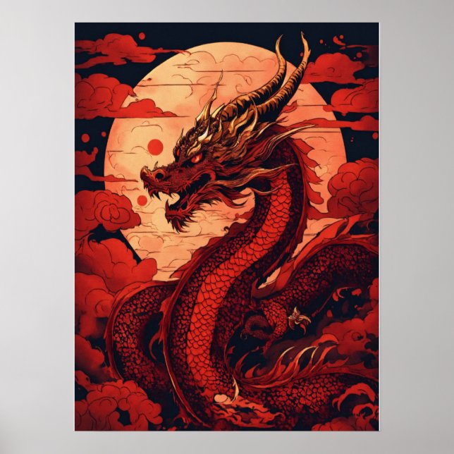 Angry Red Dragon Wall Art Poster – Fierce Fantasy  (Front)