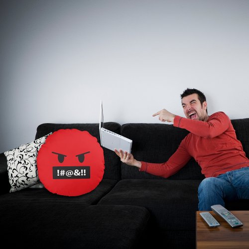 Angry Red Face Cursing Emoji Round Pillow