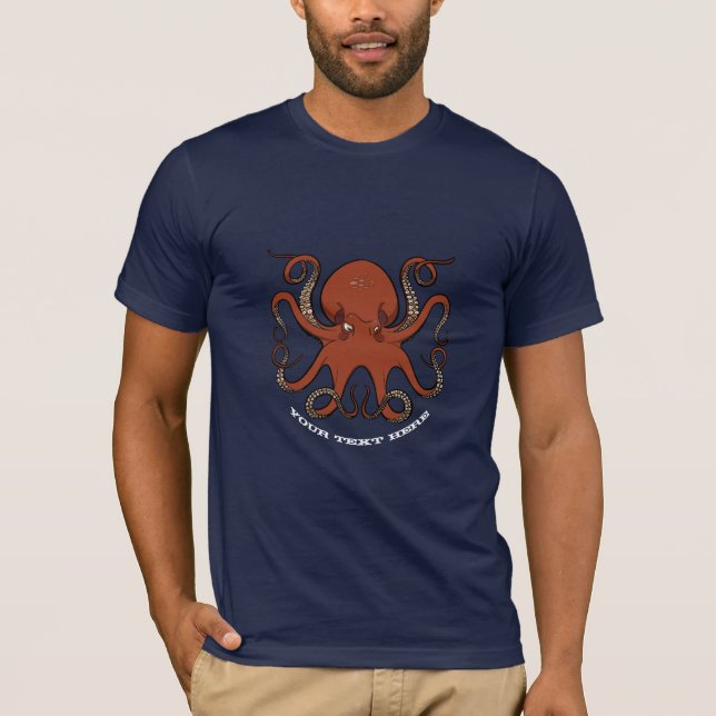 Angry Red Octopus Tentacles Cartoon T-Shirt (Front)