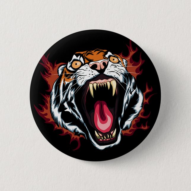 Angry Roaring Tiger Face Button (Front)