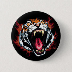 Angry Roaring Tiger Face Button