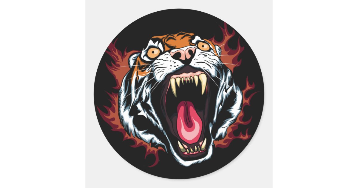 Angry Roaring Tiger Face Classic Round Sticker | Zazzle