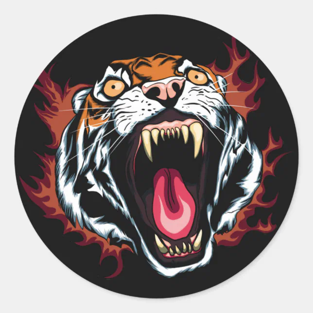 Angry Roaring Tiger Face Classic Round Sticker | Zazzle