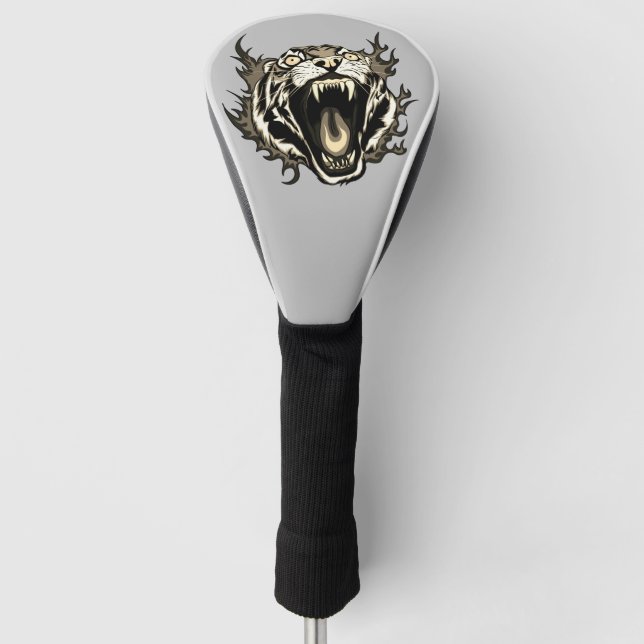 Angry Roaring Tiger Face Golf Head Cover (Front)