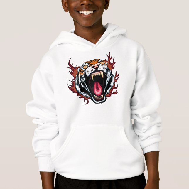 Angry Roaring Tiger Face Hoodie (Front)