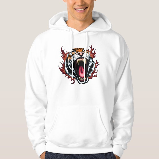 Angry Roaring Tiger Face Hoodie (Front)