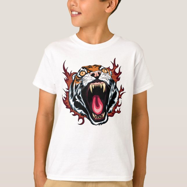 Angry Roaring Tiger Face T-Shirt (Front)