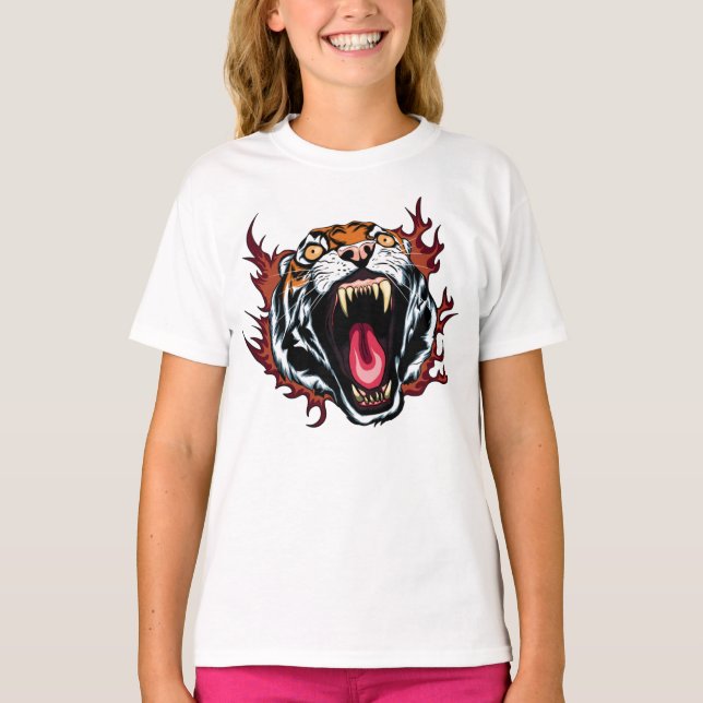 Angry Roaring Tiger Face T-Shirt (Front)