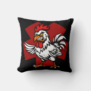 Angry Rooster Throw Pillow