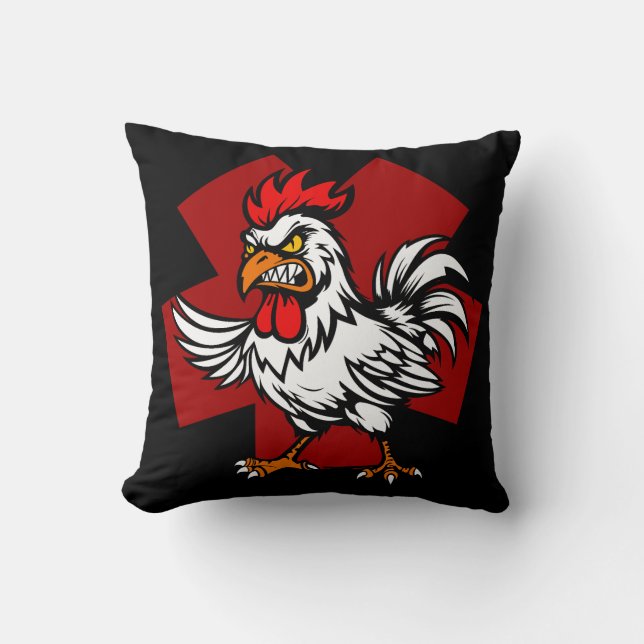 Angry Rooster Throw Pillow (Front)