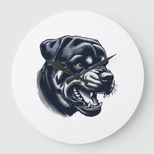 Angry Rottweiler Dog Bold Guard Dog Artwork Large Clock