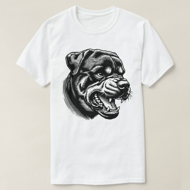 angry Rottweiler dog face- line art T-Shirt (Design Front)
