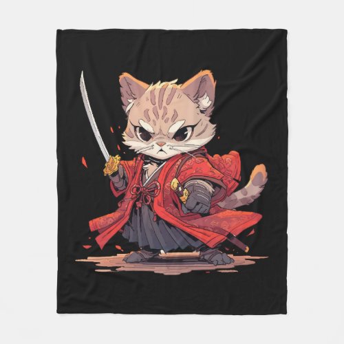Angry Samurai style Cat Hero Fleece Blanket