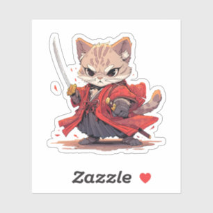 Angry Samurai style Cat Hero Sticker