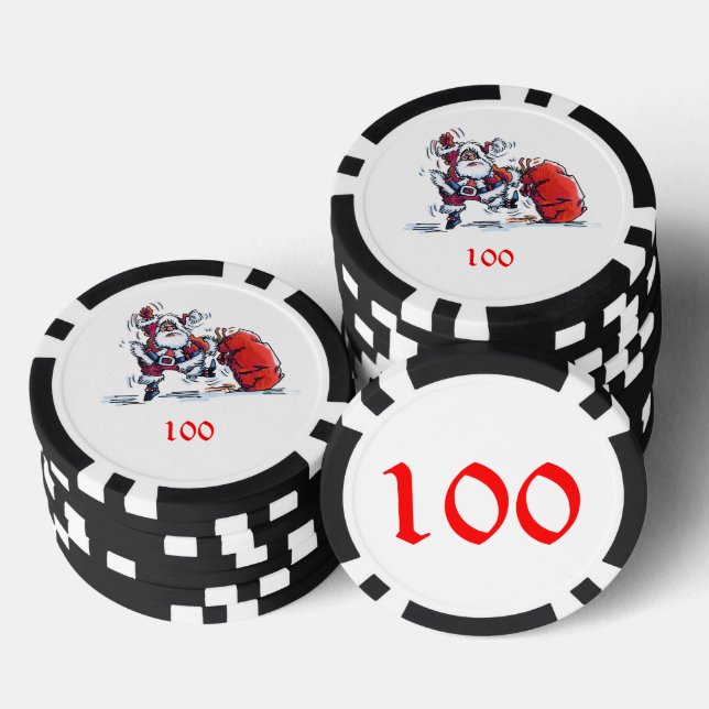 Angry Santa black 100 striped poker chip (Stack)