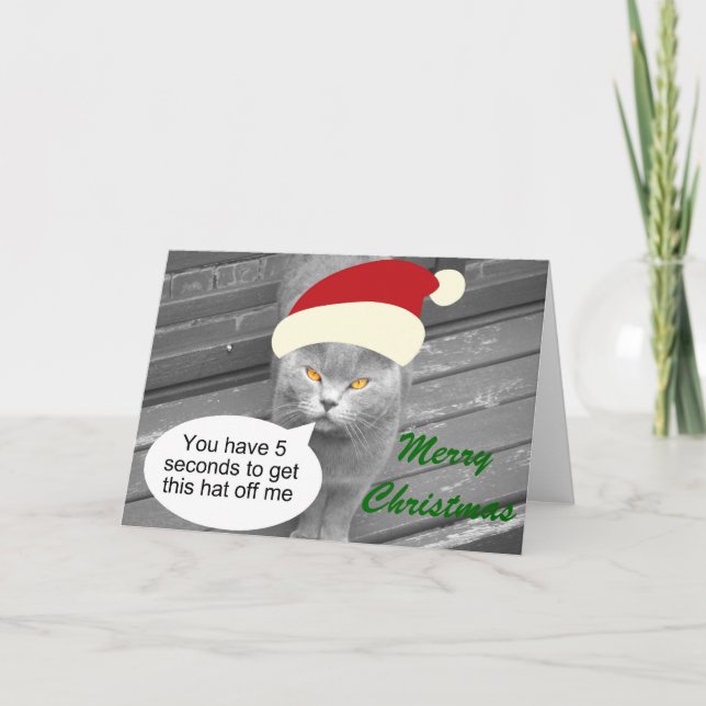 Angry Santa Cat Holiday Card (Front)