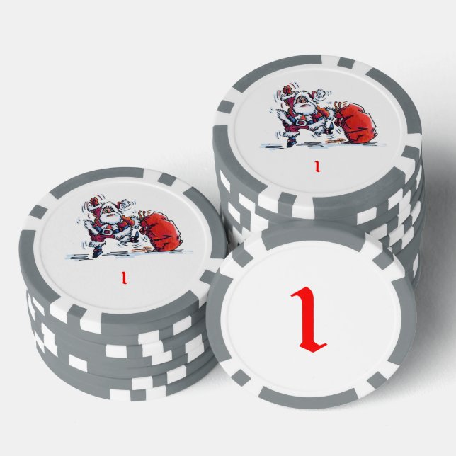 Angry Santa gray 1 striped poker chip (Stack)