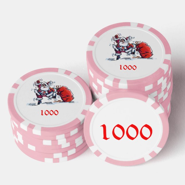 Angry Santa pink 1000 striped poker chip (Stack)