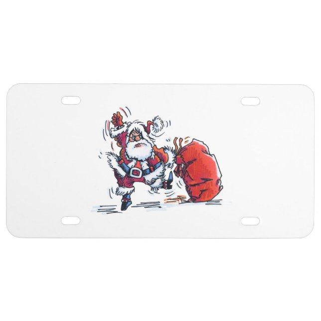 Angry Santa plastic car license plate (Front)