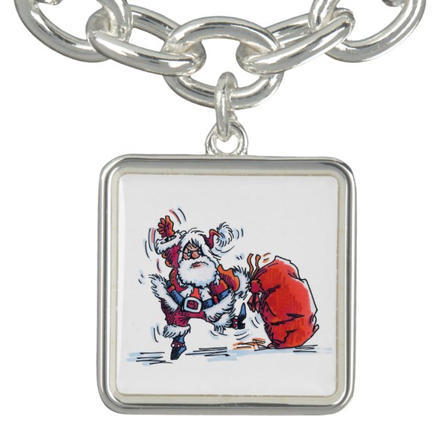 Angry Santa silver square charm bracelet (Design)