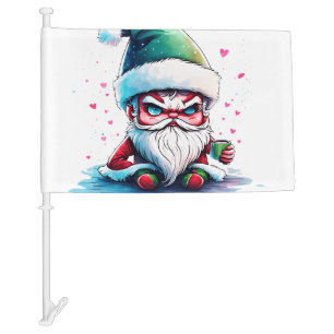 Angry Santa with a Cup of Coffee Car Flag