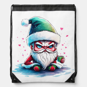Angry Santa with a Cup of Coffee Drawstring Bag
