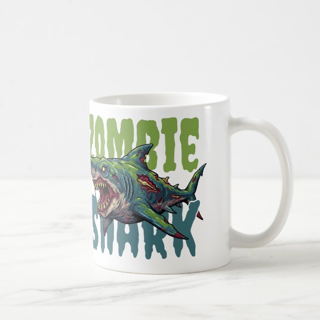 Angry scary Zombie shark illustration Coffee Mug (Right)
