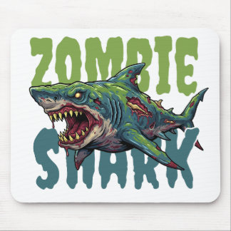 Angry scary Zombie shark illustration Mouse Pad