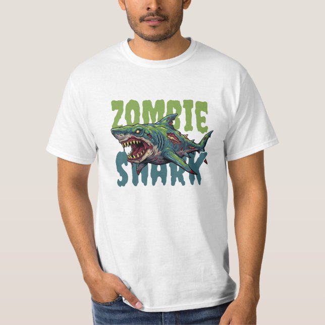 Angry scary Zombie shark illustration T-Shirt (Front)